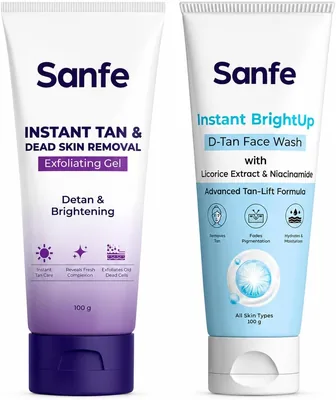 Sanf इंस्टेंट टैन और डेड स्किन रिमूवल एक्सफोलिएटिंग जेल + Sanfe इंस्टेंट ब्राइटअप D-Tan फेस वॉश | गहरी क्लींजिंग, डेड स्किन रिमूवल