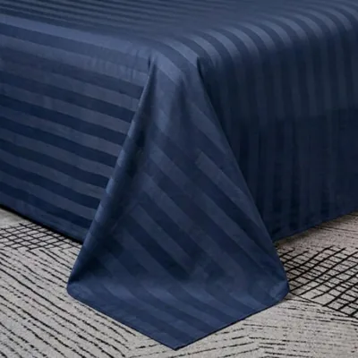 Bedding Zone 100% Microfiber Bed Sheet Longlasting Multi Colors Stripe and Solid (Stripe Navy, Double 240x260) Best Deal
