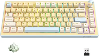 لوحة المفاتيح الألعابية ONKUMA MT707 ثلاثي الطرق - مفاتيح عاكسة، لوحة مفاتيح RGB لاسلكية 82 مفتاح مع قابس التثبيت، M
