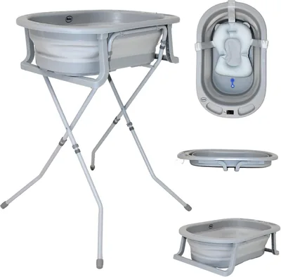 IBaby Bañera Tina Plegable Santorini para Bebé, con Termómetro, Base Incluida (Gris) - Mejor Oferta