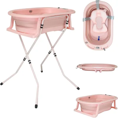 IBaby Bañera Tina Plegable Santorini para Bebé, con Termómetro, Base Incluida (Rosa) - Mejor Oferta