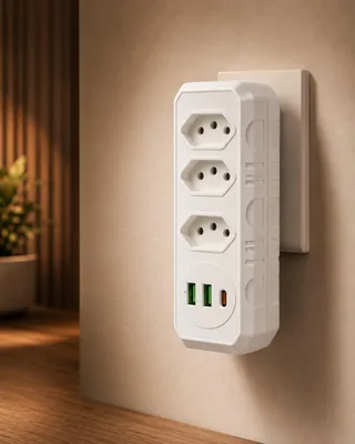 Adaptador de Tomada 3 Tomadas com 2 USB e 1 USB-C 10A Bivolt Branco - 20% Off