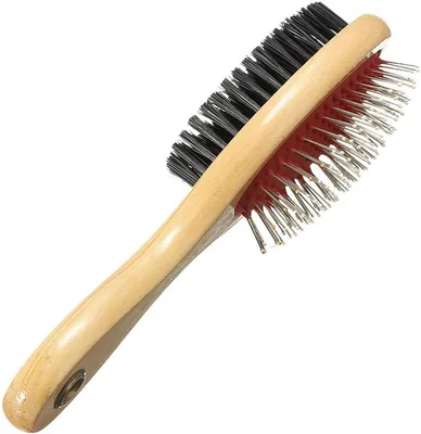 Wooden Handle Dog Grooming Brush - Detangling Pins & Soft Bristles