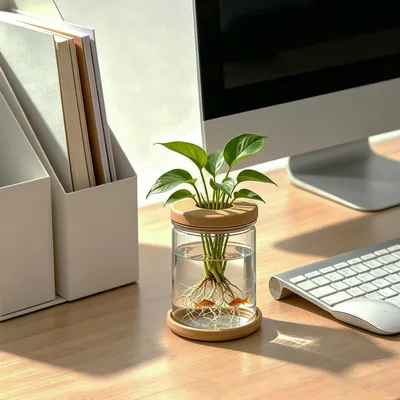 Macetero Hidropónico de Computadora 2 en 1: Florero y Hábitat de Peces Pequeño