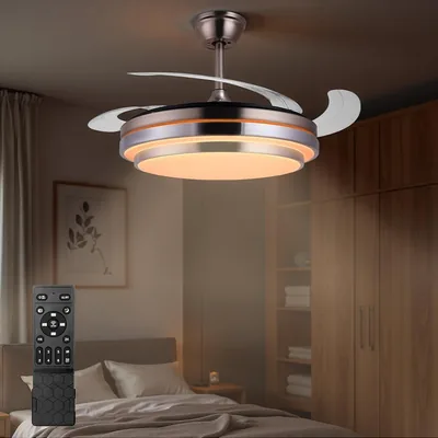 Jacgood Moderner Deckenventilator mit Licht und Fernbedienung, 107 cm verstellbare Blätter, leiser DC-Motor 6 Geschwindigkeitsstufen, ständig dimmbar