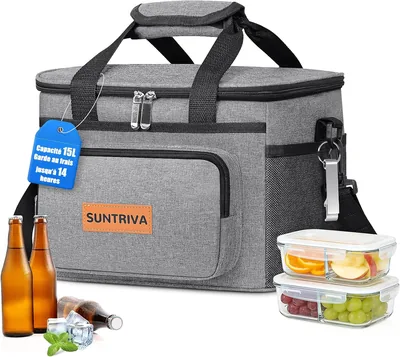 Sac à lunch isolant SUNTRIVA 15L Soft Cooler portable | Revêtement PEVA, avec bandoulière et ouvre-bouteille, idéal pour la cuisine - 24% de réduction