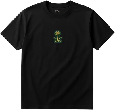 تي شيرت 87TEE بتصميم الرمز الوطني السعودي الذهبي للرجال
