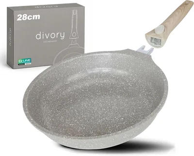 Divory Keramikpfanne 28 cm - Induktionsfähig mit Entfernbarem Griff und Keramikbeschichtung, PFAS & PTFE-Frei