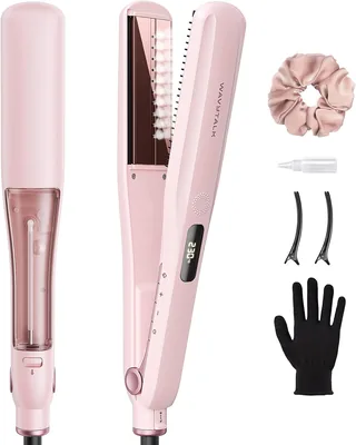 Plancha de pelo Steam Wavytalk para cabello liso rápido | Sesión de vapor con peine extraíble, menos daño por calor