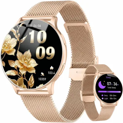 Montres intelligentes Jugeman pour femmes, 1,33 pouce Smartwatch avec appel Bluetooth | Moniteur de fréquence cardiaque rond et SpO2, sommeil, 120