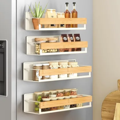 Magnetic Bamboo Spice Rack 4 Pack (2 Large + 2 Small)