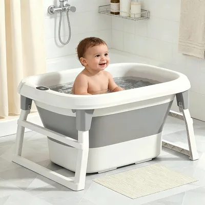 Banera Alta Para Bebé con Termómetro Tina Taburete 78x57x43CM | Bañera Integrada para el Cuello para Recién Nacidos
