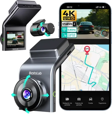 BOTSLAB G300H Plus Mejorada 4K Dashcam para Auto, STARVIS 2/Tarjeta de 64 GB | control por voz, velocidad de descarga de 20 MB