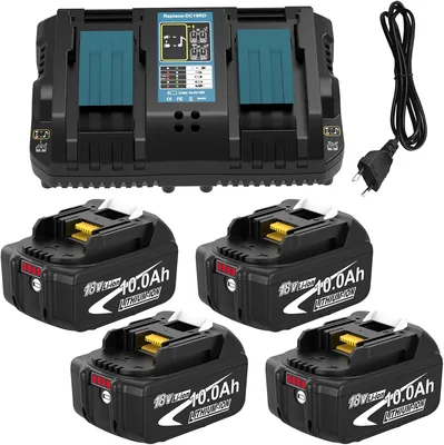 4x 10,0Ah Ersetzungsakku für Makita Batterie 18V LXT BL1850B/BL1860B + Ladegerät DC18RD - Kompatibel mit DC18RD/DC18RF Ladegerät