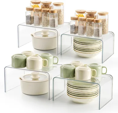 Oasisgalore 4 Packs Clear Cabinet Shelf