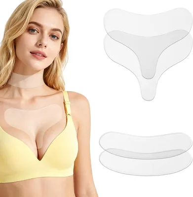 Sinbana 4pcs Neck & Chest Wrinkle Pads - Reusable Silicone Patches for Overnight Use