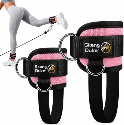 TAGNEFLOR Grilletes para Tobillo Gym, 4 Anillos D con Correa para Polea | Soporte bajo el pie y velcro ajustable para kickback