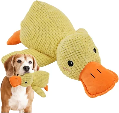 カーミングダック クロス生地ぬいぐるみ ストレス緩和 おもちゃ アヒル犬 45×12×38cm イエロー