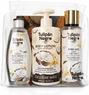 Black Tulip - Bolso de Cosmética de Verano Coco Pure White - Kit de Cuidado Personal con Fragancia de Coco - Hidrata y Perfuma la Piel