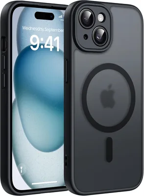 Coque iPhone 15 Natiiozie, Protection Lentille Améliorée, Noir | Compatible MagSafe, Transparent Mat, Magnétique, Shockproof