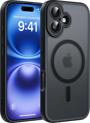Housse Natiiozie iPhone 16, Protection Lentille Améliorée, Noir | Compatible MagSafe, Étui Mat Transparente, Magnétique, Shockproof