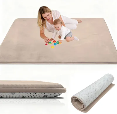 Large Nursery Carpets 160 x 160 cm Light Brown Memory Foam Play Mat for Baby Non Slip 2CM Thick Children's Play Mat for Crawl Best Deal