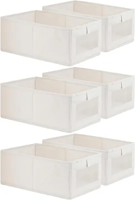 SKY-TOUCH 6 Pcs Linen Storage Bins: Foldable Large Closet Baskets with Clear Window