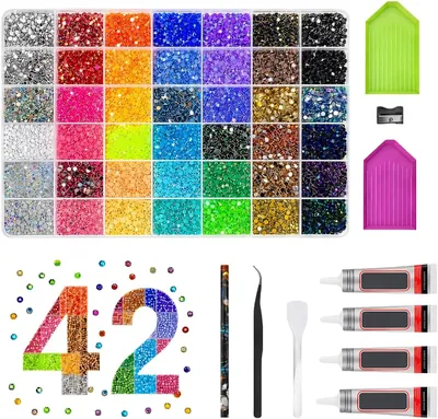 KORVORIA 3mm Gel Glitter Stones Bedazzler Kit med 42 färger | Fläta rhinster, inkl. 5 verktyg inkludert pick-up pen och tweezer