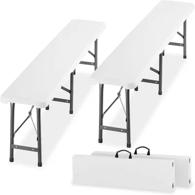 Tectake® Set di 2 Panche da Giardino Pieghevoli, 180 x 27.5 x 42 cm, Struttura in Acciaio, Sicura, Valigetta Compatta - Sconto del 52%