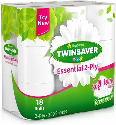 Twinsaver Essential 2-Ply Toilet Paper, Soft-Touch, 350 Sheets per Roll, 18 Rolls Best Deal