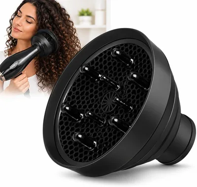Difusor de Silicone Universal para Secador de Cabelo Dobrável Preto - Cachos Definidos, Redução de Frizz - Flexível