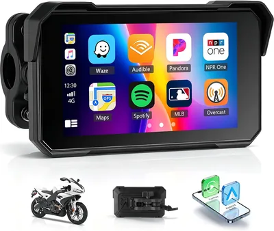 Motorcycle CarPlay GPS Nav System, 5" Waterproof Touchscreen