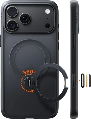 حالة iPhone 18 Pro Max Torras Q3 Spin مع حامل مغناطيسي 360 درجة، أسود