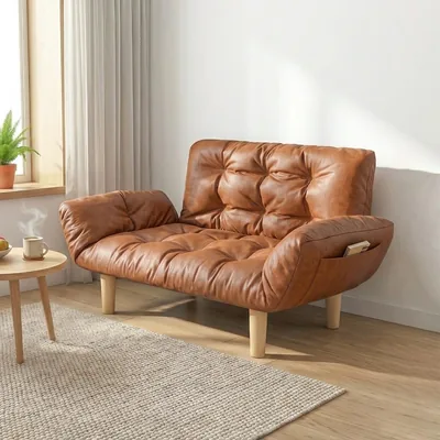 FRSTONE ソファ 2人掛け リクライニング アームレスト付き 幅46.9-60.0cm (119-152cm) 収納ポケット付 ナチュラルウッド