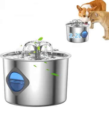 KUNEM Fuente de Agua para Gato 2.2L/74oz, Acero Inoxidable 304 | Bebedero para Perro Nivel de Agua Visible