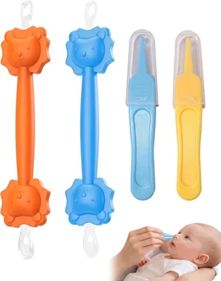 LEPJOS 4 Pezzi Set di Pulizia del Naso per Neonati, 2 Bastoncini da Leone e 2 Pinzette in Silicone - Strumento Delicato per Rimuovere Muco e Cerume