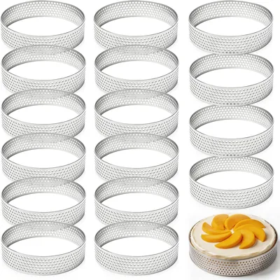 16 stk Mousse Tartelettformar, 8 cm, Stålsring med hål, Perforerade desertringar, Tört rings