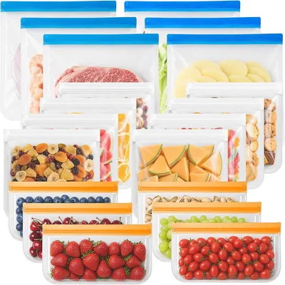 Bolsas Reutilizables de Alimentos en Silicona, 20 Unidades | Bolsas Alimentarias Sin BPA y Resistentes