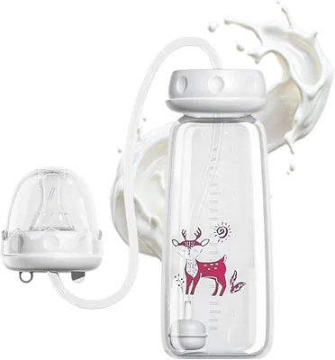 Anti-Colic Feeding Bottle, 3-in-1 Hands-Free Anti Colic Baby Bottle with Nipple Straw, 240ml Adjustable Fast Flow Milk Bottle