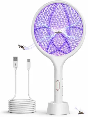Raccogliente di Mosche Elettriche e Rete Antizanzare 4000 V, 1500 mAh, Ricaricabile USB e LED 2 in 1, Rete a 3 Strati per Casa