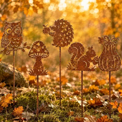 BAHJISOUK Herbstdekoration Außenpaket von 5 Stück | Gartendekoration aus rostfreiem Metall, 12 x 11 cm, herbstliche Dekor