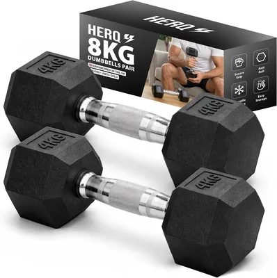 HERQ Hex Dumbbells Set - Rubber Coated Weights