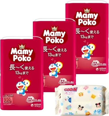 ドラえもん マミー パンツ Mサイズ まとめ買いセット：50枚×3パック + おしりふき 80枚
