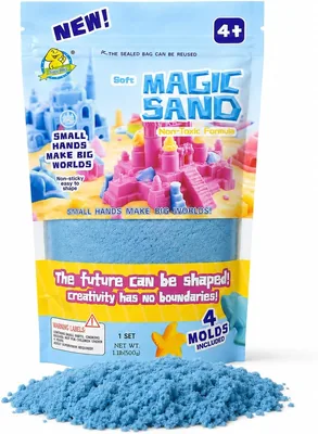 Jing Jing Magic Sand 500g Ocean Blue Moldable Sensory Play Sand with 4 Molds