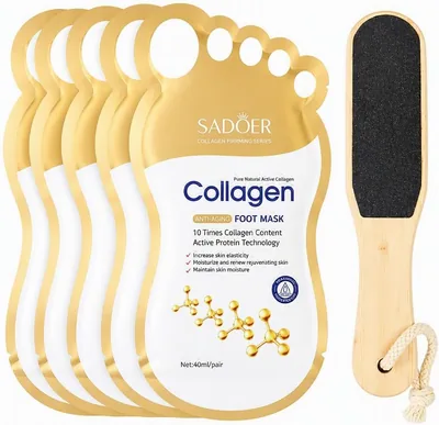 Collagen Foot Mask Pack of 5 with Wooden File