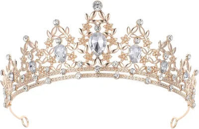 LOEFLIFA Golden Rhinestone Bridal Tiara Sparkling Crown for Hair