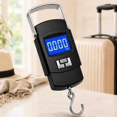 Balança Digital Portátil Premium de Mão até 50kg com Alta Precisão, Visor LCD, Alça Reforçada e Função Tara - Ideal para Mala - Melhor Oferta