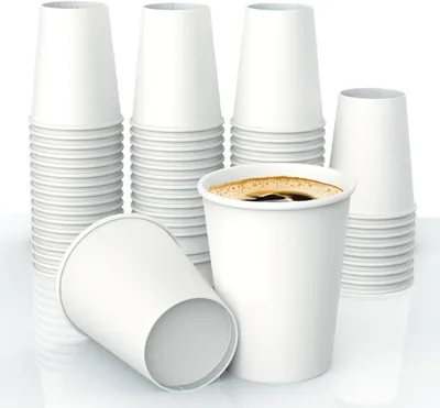 50 Pack, 12oz Disposable White Paper Cups, Single Wall, Recyclable | For Hot and Cold, Coffee, Water