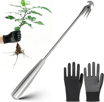 雑草抜き器具 4本爪 手袋付き 長柄50cm サビに強い ステンレス製 根こそぎ 除草ツール 組み立て式 草むしり 園芸用品 ガーデニング 家庭菜園 庭 頑丈 Best Deal