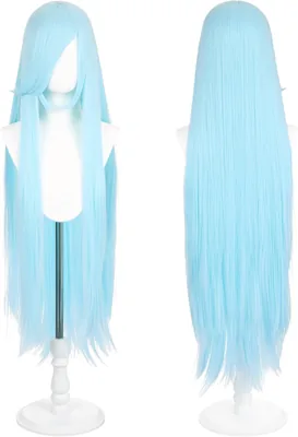 Peruka Cosplay Gładka, na Halloween, 100 cm, Jasnoniebieska